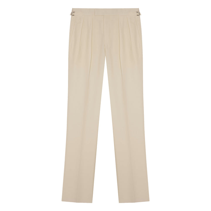 Aleks Off-White Cotton Twill Trousers-Kit Blake-savilerowtrousers