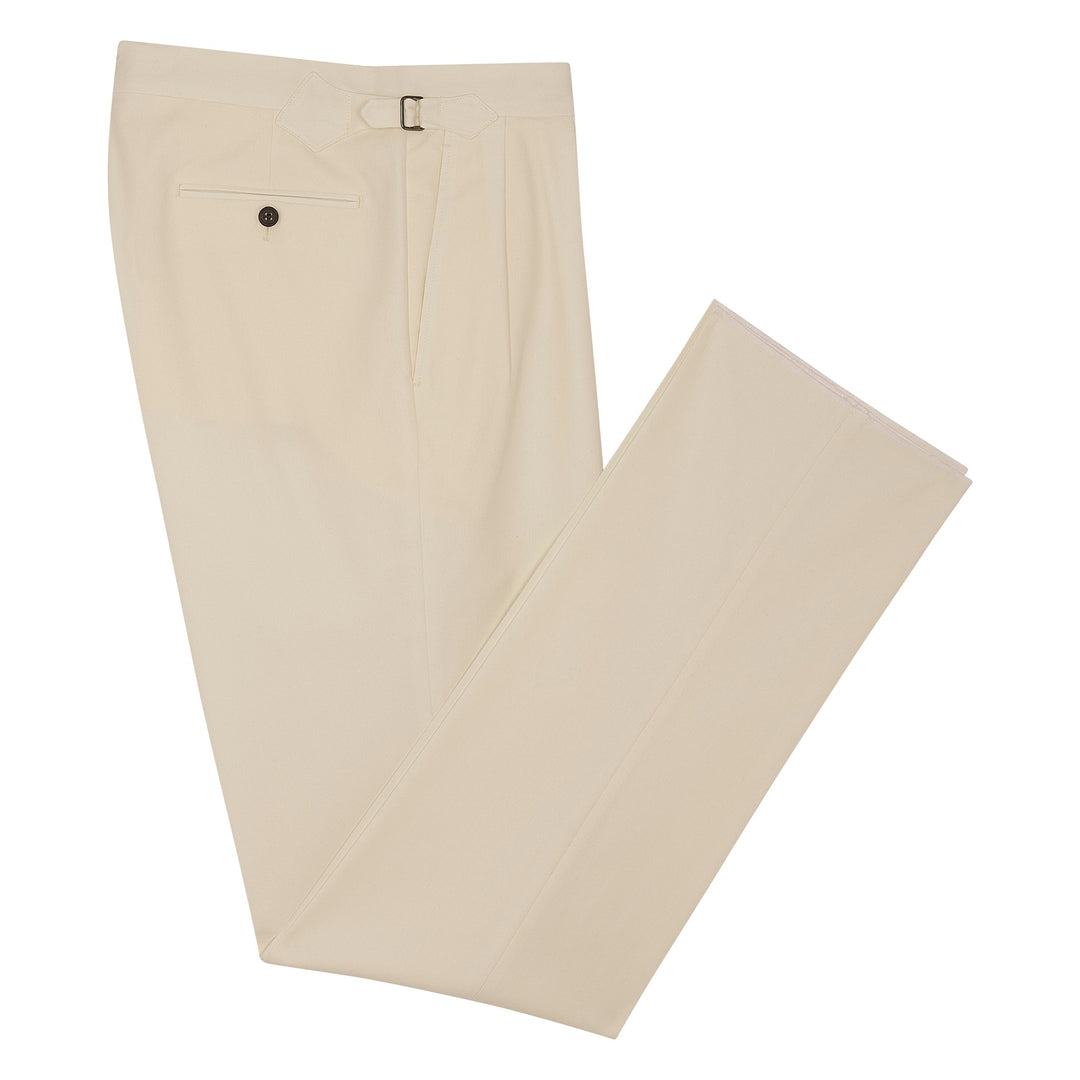 Aleks Off-White Cotton Twill Trousers-Kit Blake-savilerowtrousers