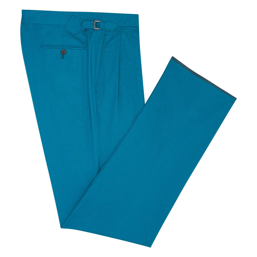 Aleks Petrol Blue Cotton Trousers-Aleks-Kit Blake-Savile Row Trousers