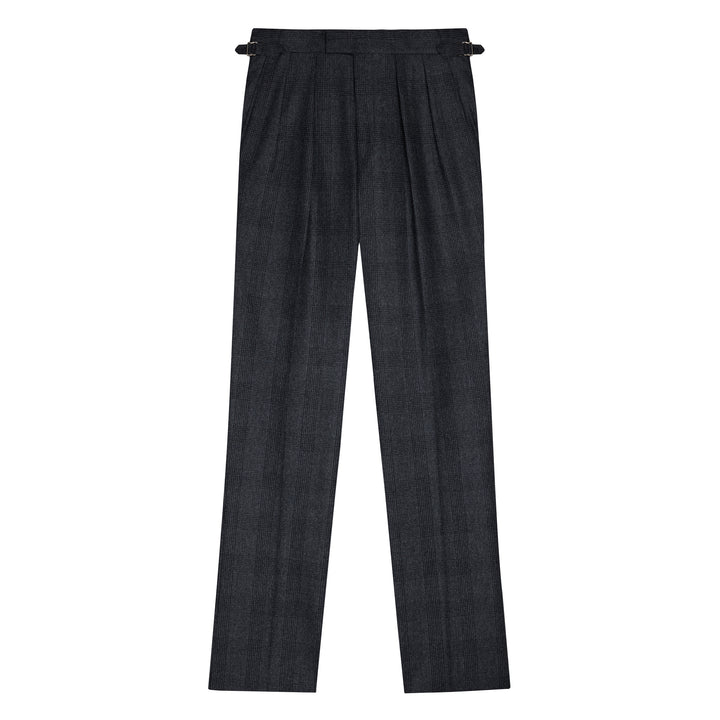 Aleks Dark Grey Check Wool Flannel Trousers