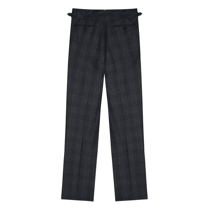 Aleks Dark Grey Check Wool Flannel Trousers