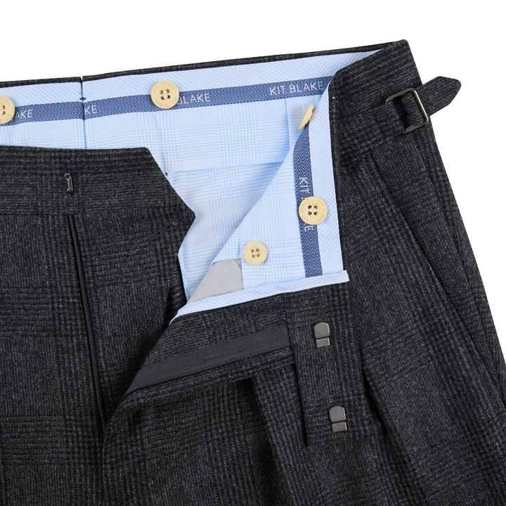 Aleks Dark Grey Check Wool Flannel Trousers