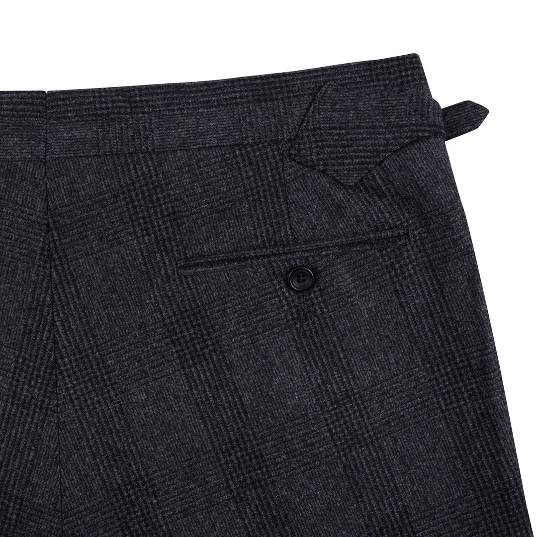 Aleks Dark Grey Check Wool Flannel Trousers