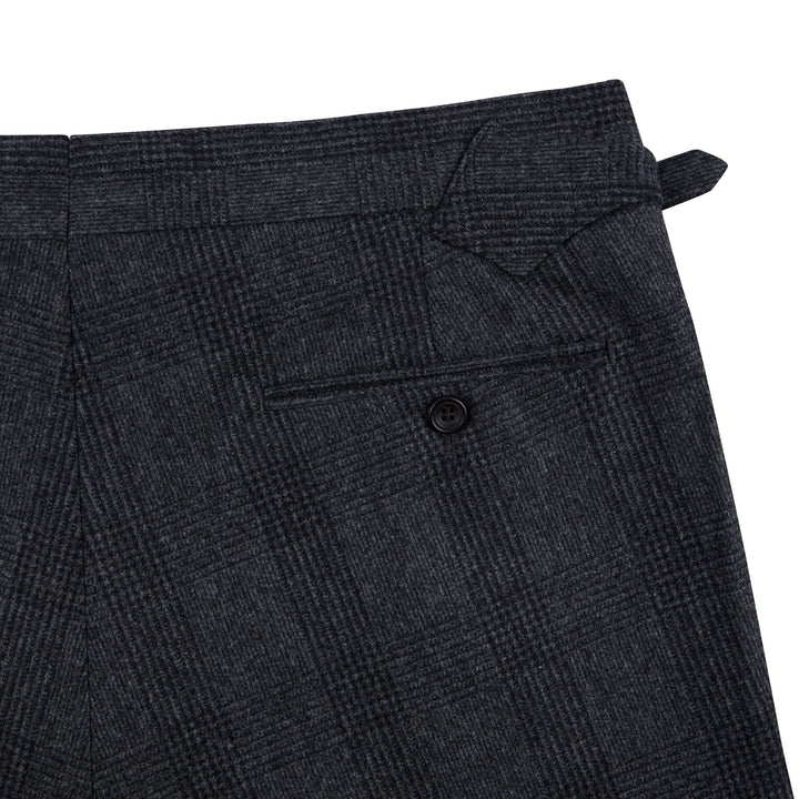 Aleks Dark Grey Check Wool Flannel Trousers