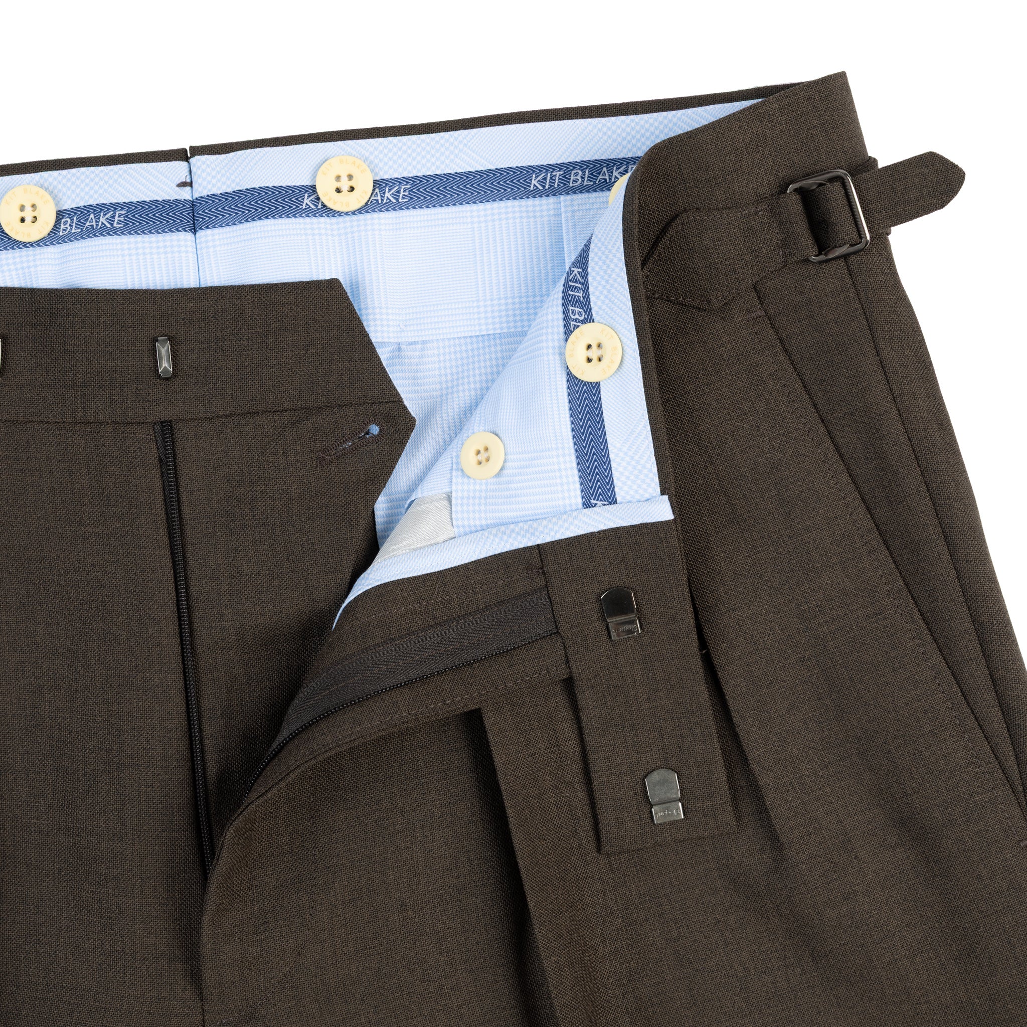 金*衛様 BROCHURE 1P WOOL SLACKS Aleks Brown Fresco Wool Trousers – Kit Blake
