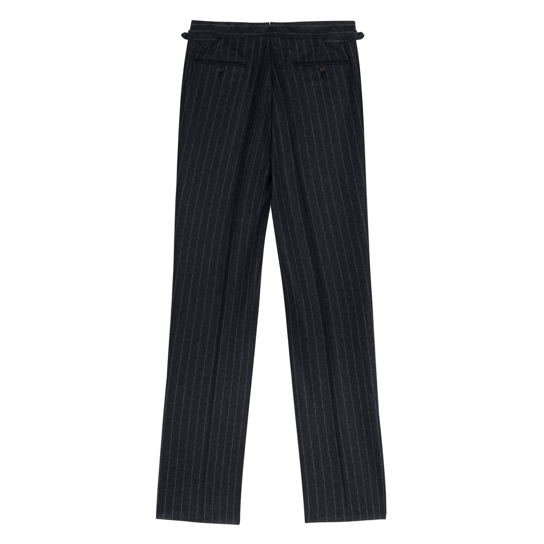 Aleks Dark Grey Chalkstripe Wool Flannel Trousers