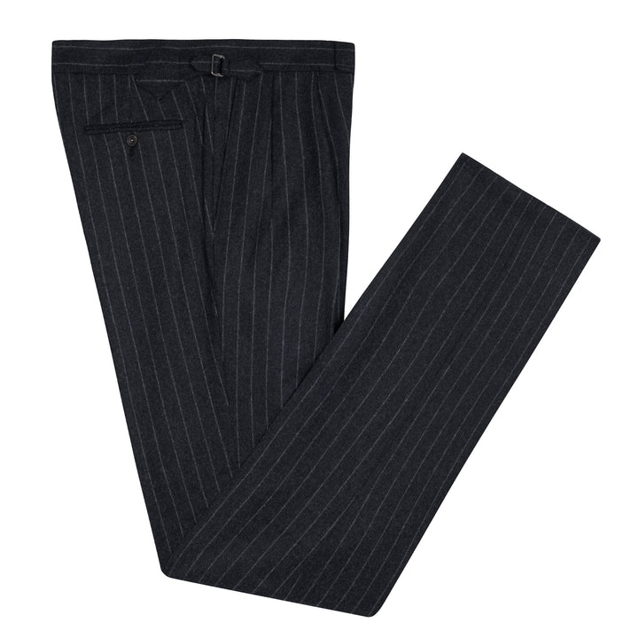 Aleks Dark Grey Chalkstripe Wool Flannel Trousers