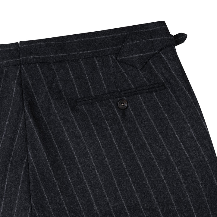 Aleks Dark Grey Chalkstripe Wool Flannel Trousers