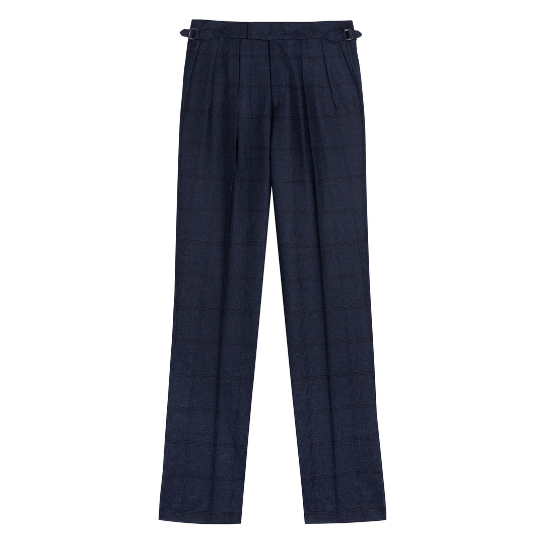 Aleks Dark Navy Check Wool Flannel Trousers