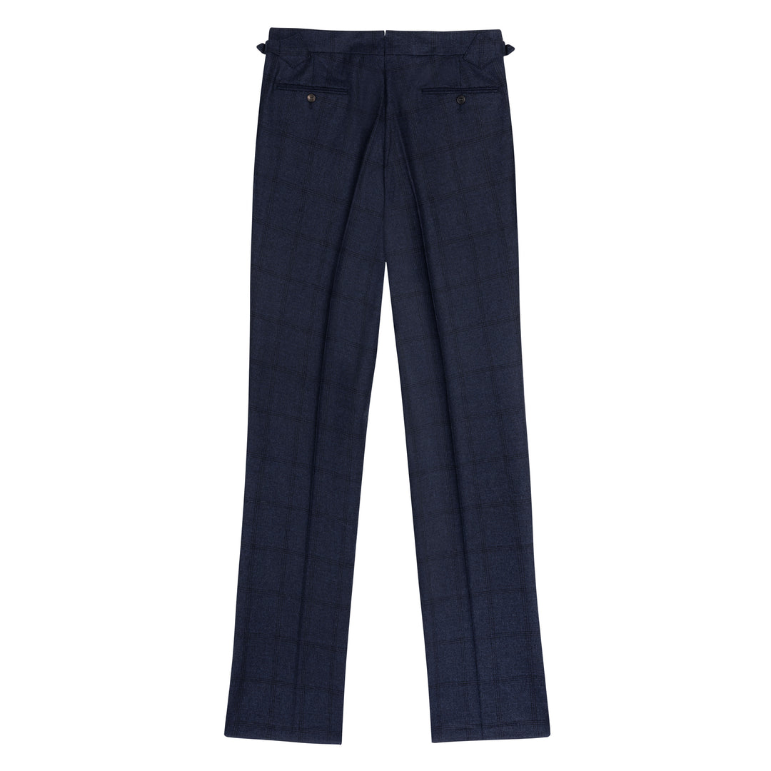 Aleks Dark Navy Check Wool Flannel Trousers