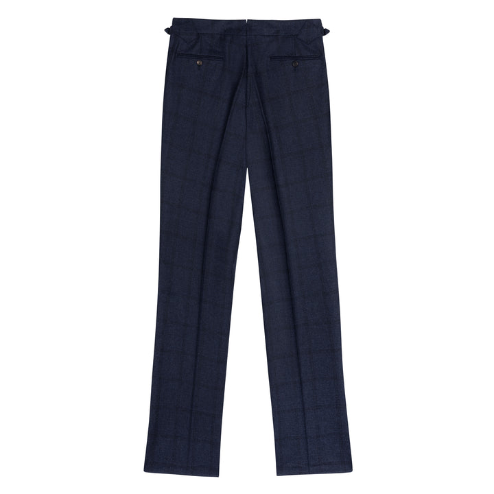 Aleks Dark Navy Check Wool Flannel Trousers