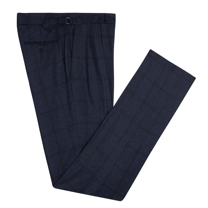 Aleks Dark Navy Check Wool Flannel Trousers