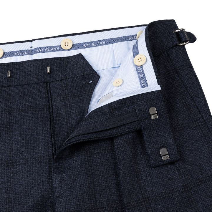 Aleks Dark Navy Check Wool Flannel Trousers