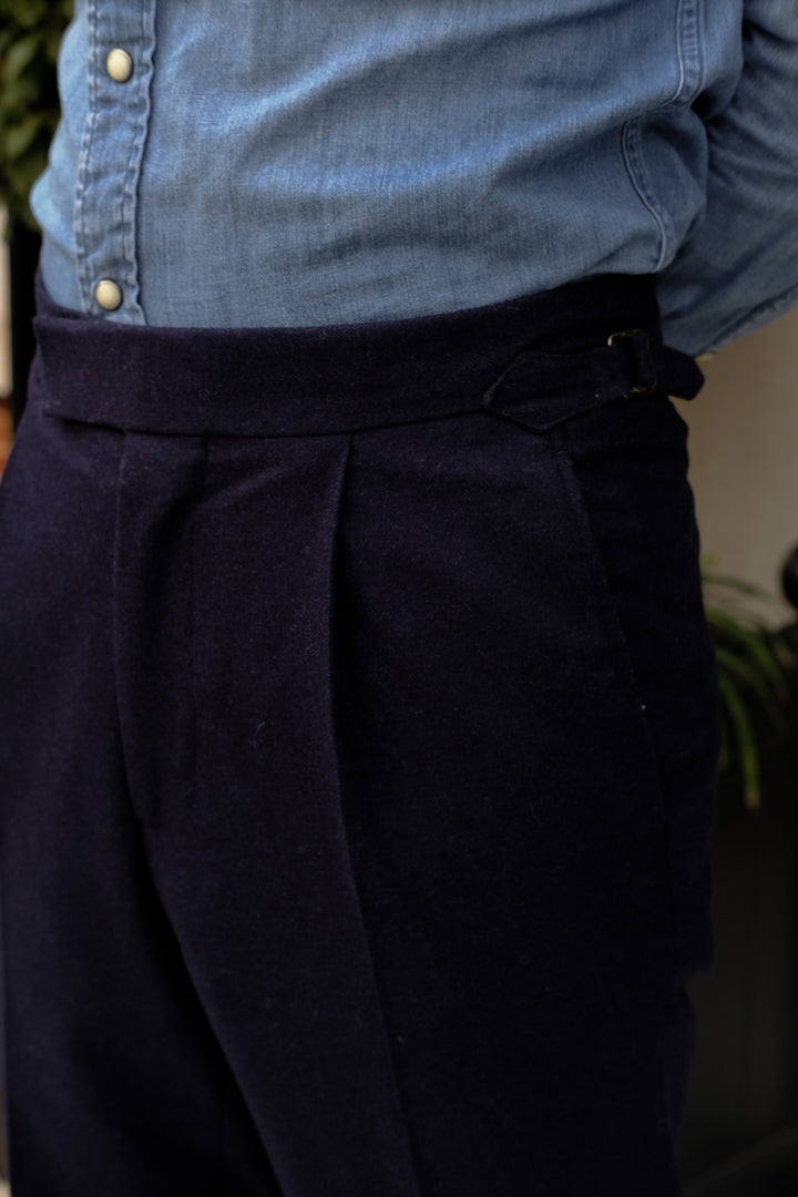 Delon Navy Wool Flannel Trousers