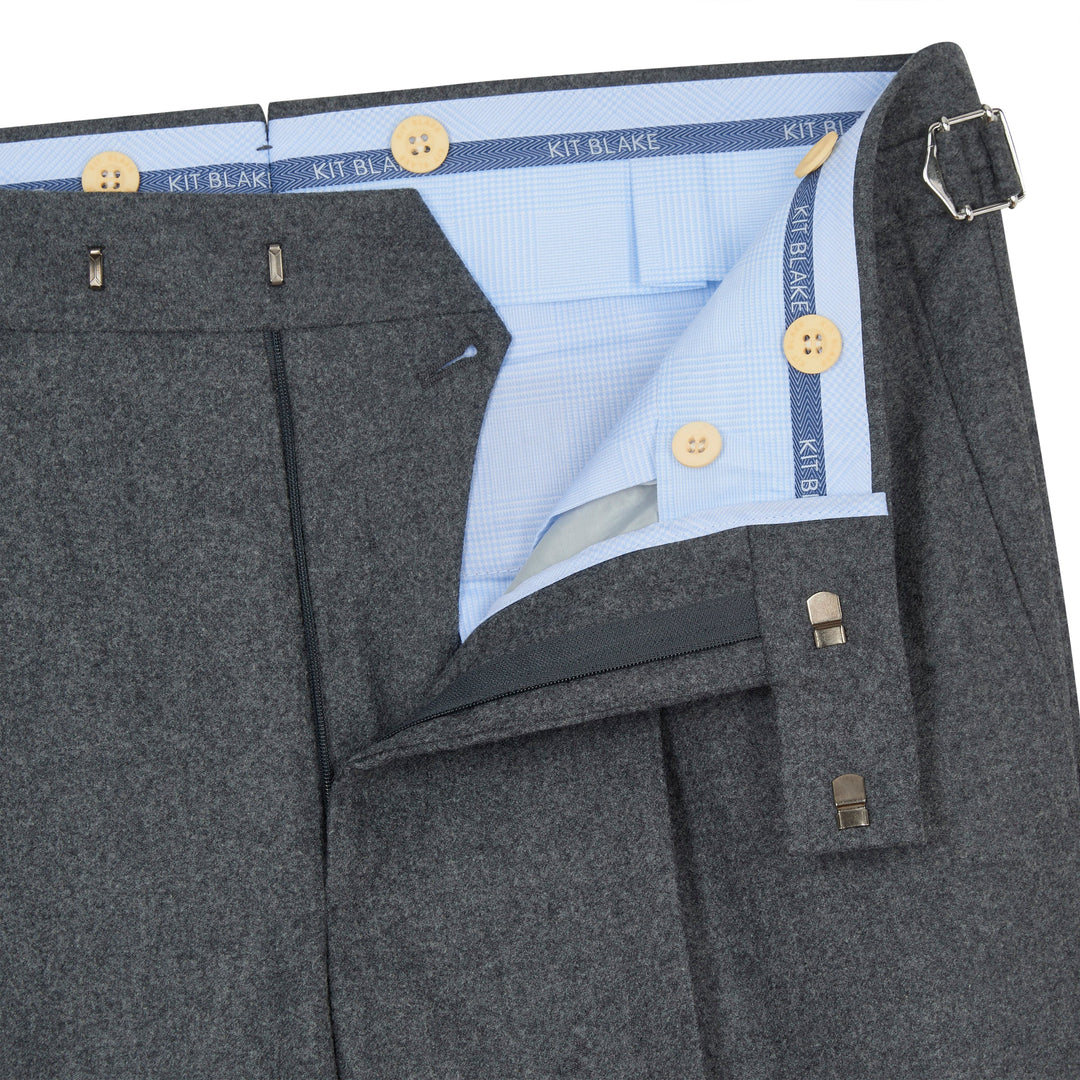 Delon Dark Grey Wool Flannel Trousers