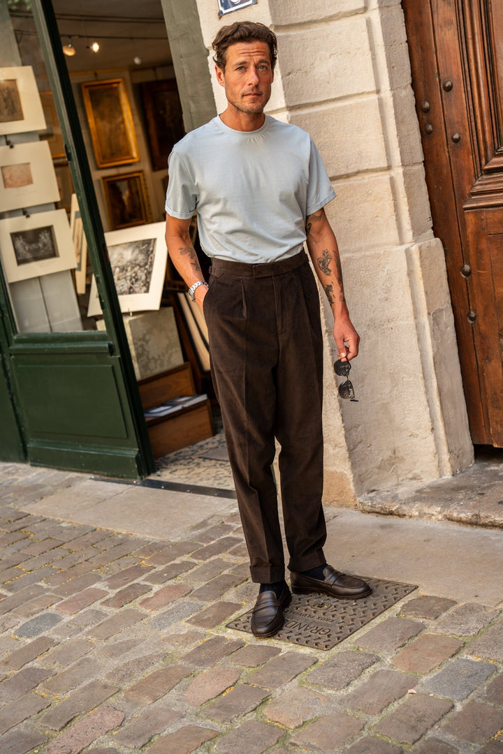 Duke Brown Cotton Corduroy Trousers-Kit Blake-savilerowtrousers