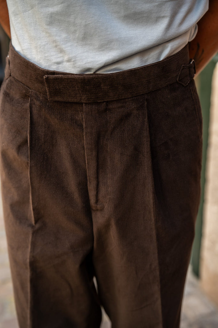 Duke Brown Cotton Corduroy Trousers-Kit Blake-savilerowtrousers