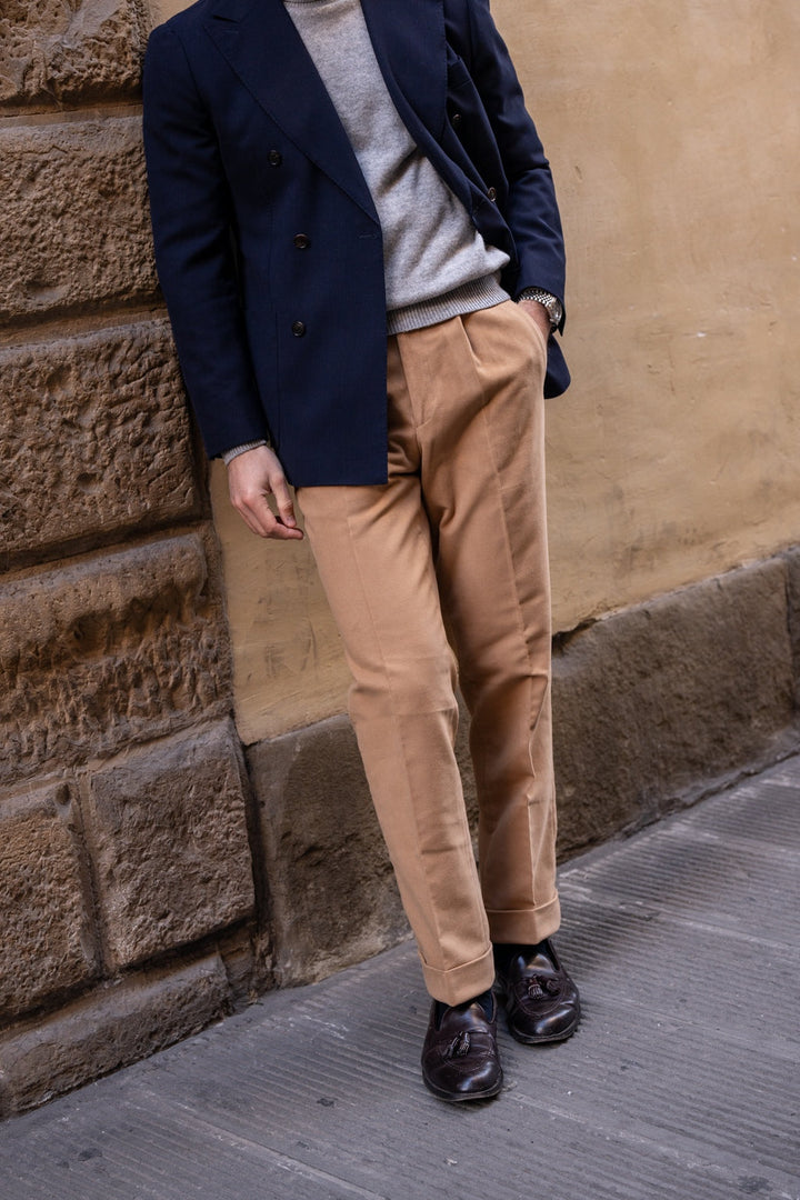 Duke Camel Cotton Moleskin Trousers-Duke-Kit Blake