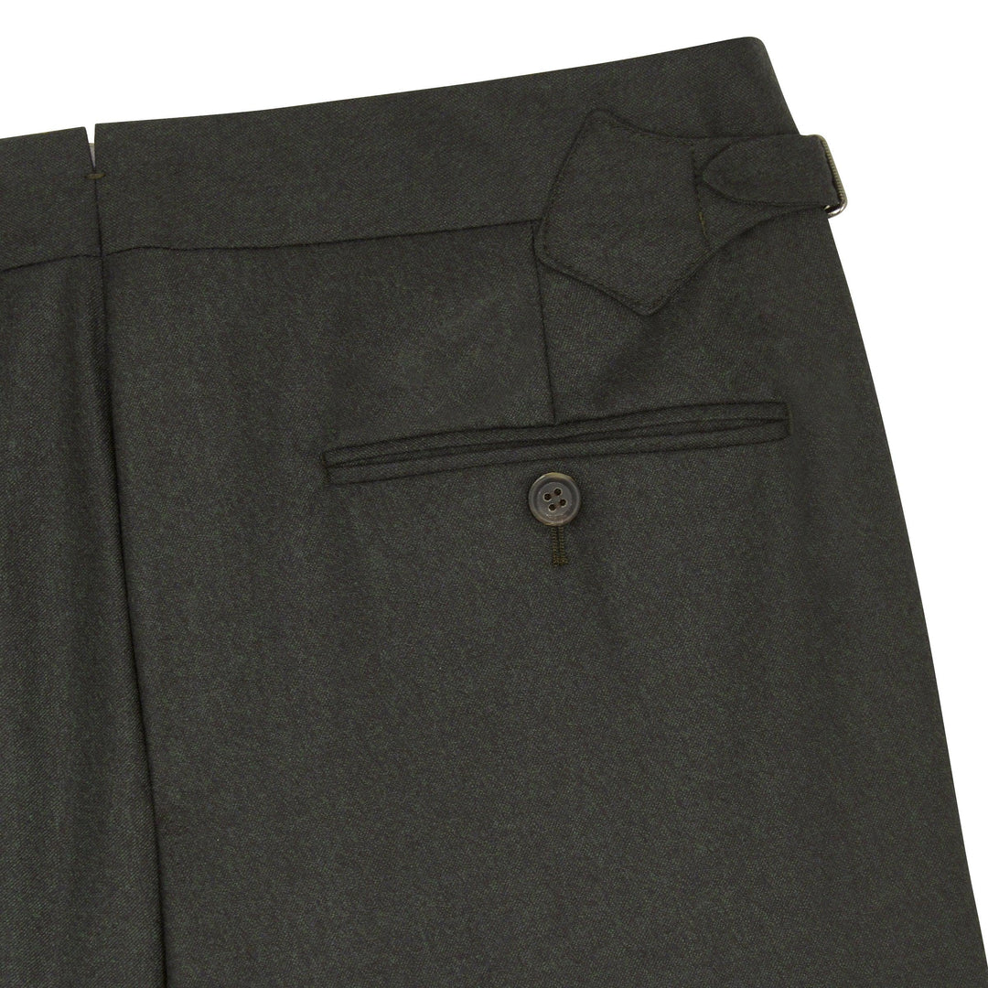 Duke Charcoal-Green Wool Cashmere Flannel Trousers-Duke-Kit Blake-Savile Row Trousers