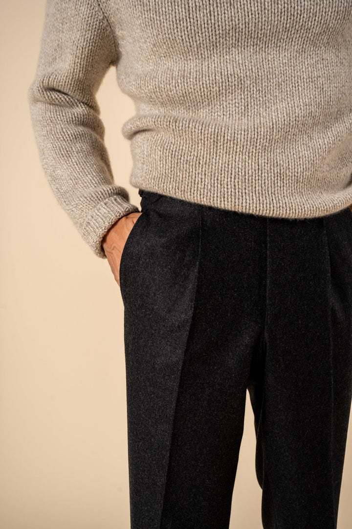 Duke Charcoal Wool Flannel Trousers