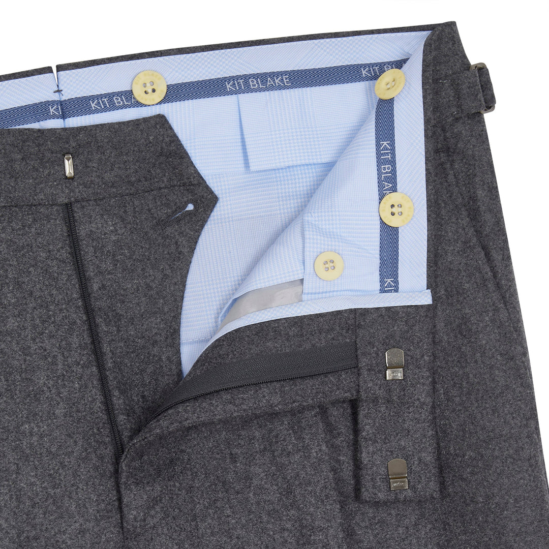 Duke Dark Grey Flannel trousers-Kit Blake-savilerowtrousers