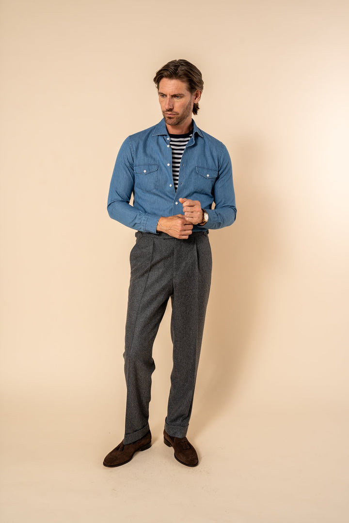 Duke Dark Grey Wool Flannel Trousers