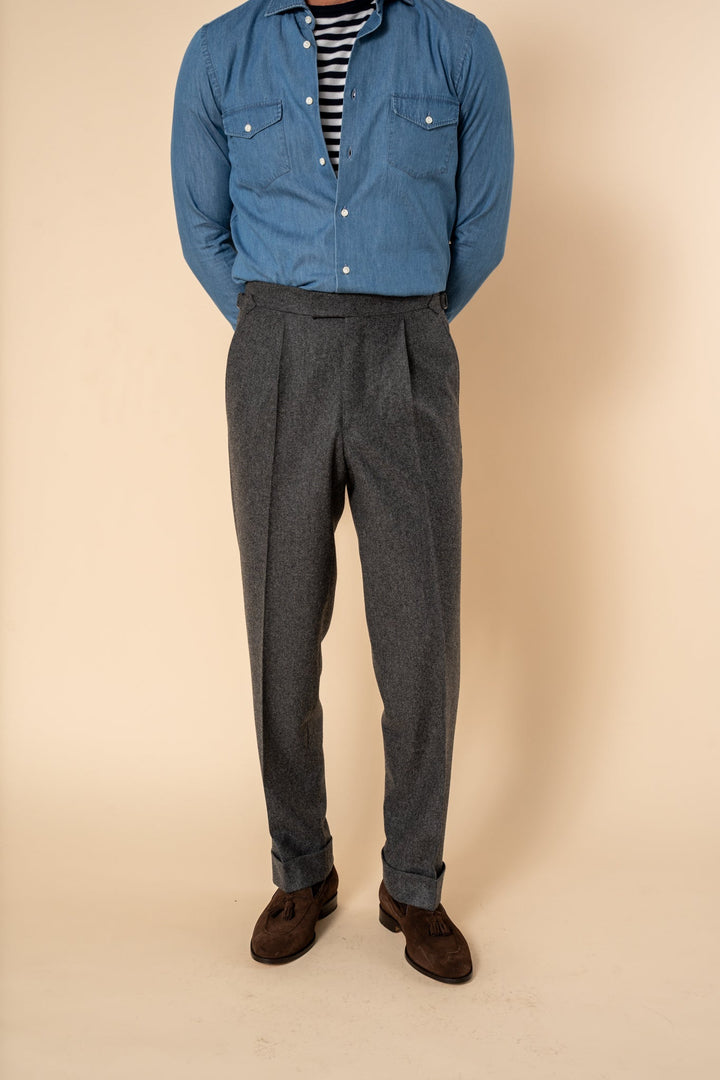 Duke Dark Grey Wool Flannel Trousers