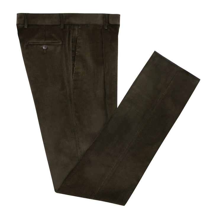 Duke Dark Olive Cotton Corduroy Trousers-Kit Blake