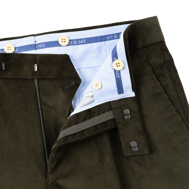 Duke Dark Olive Cotton Corduroy Trousers-Kit Blake
