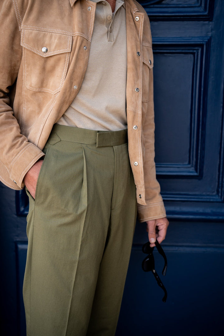 Duke Green Cotton And Linen Trousers-Kit Blake-savilerowtrousers