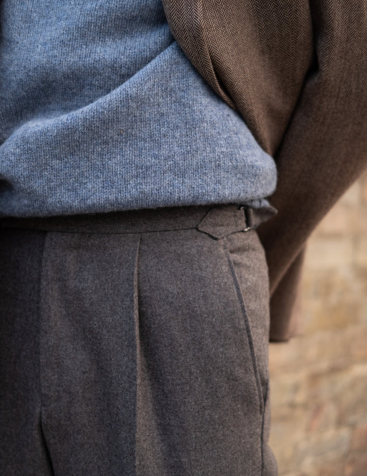 Duke Mid-Brown Wool Flannel Trousers-Duke-Kit Blake-Savile Row Trousers