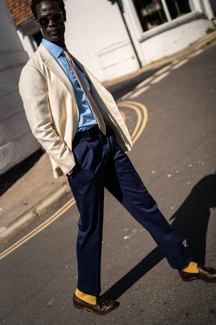 Duke Navy Cotton Trousers-Duke-Kit Blake-Savile Row Trousers