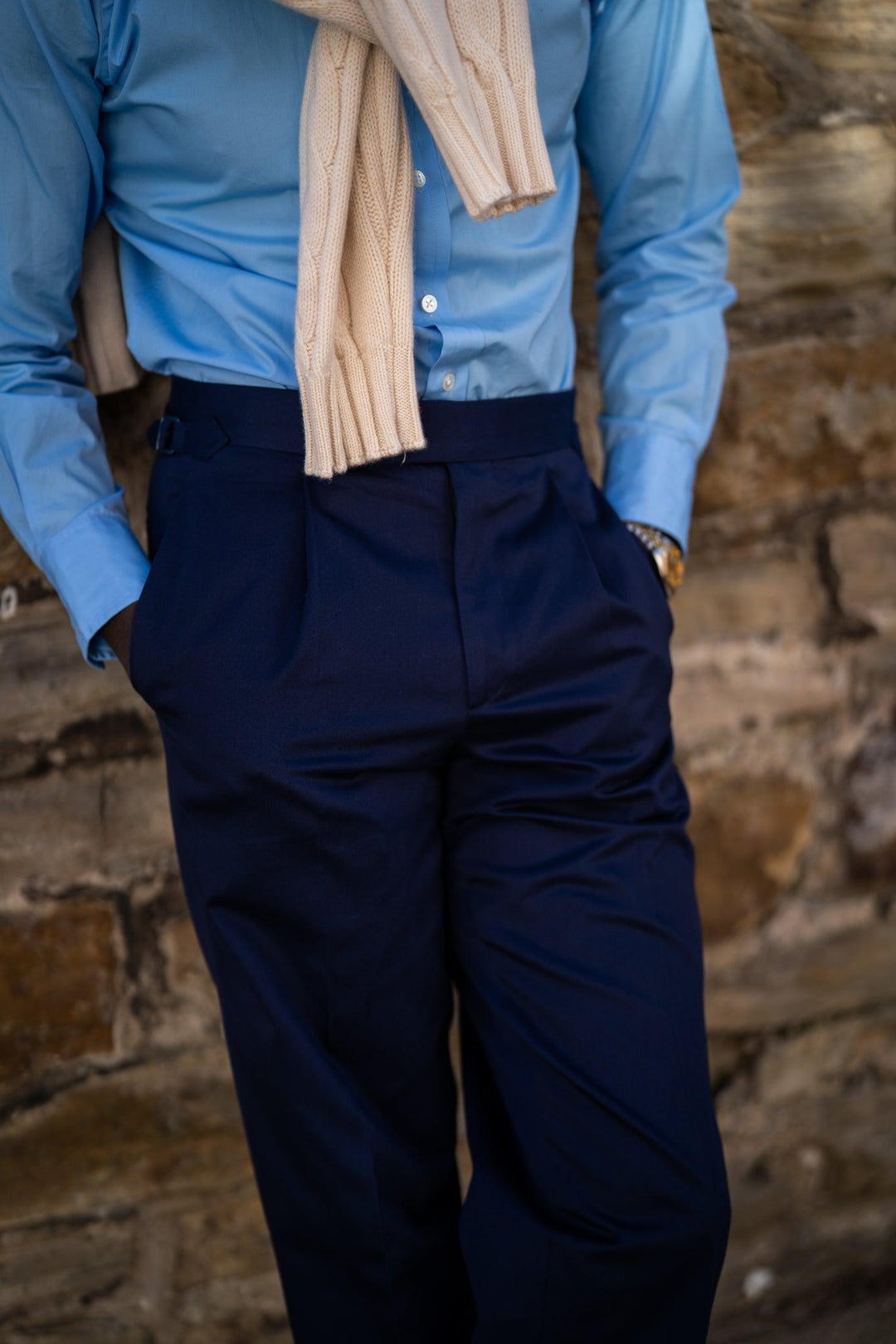 Duke Navy Cotton Trousers-Duke-Kit Blake-Savile Row Trousers