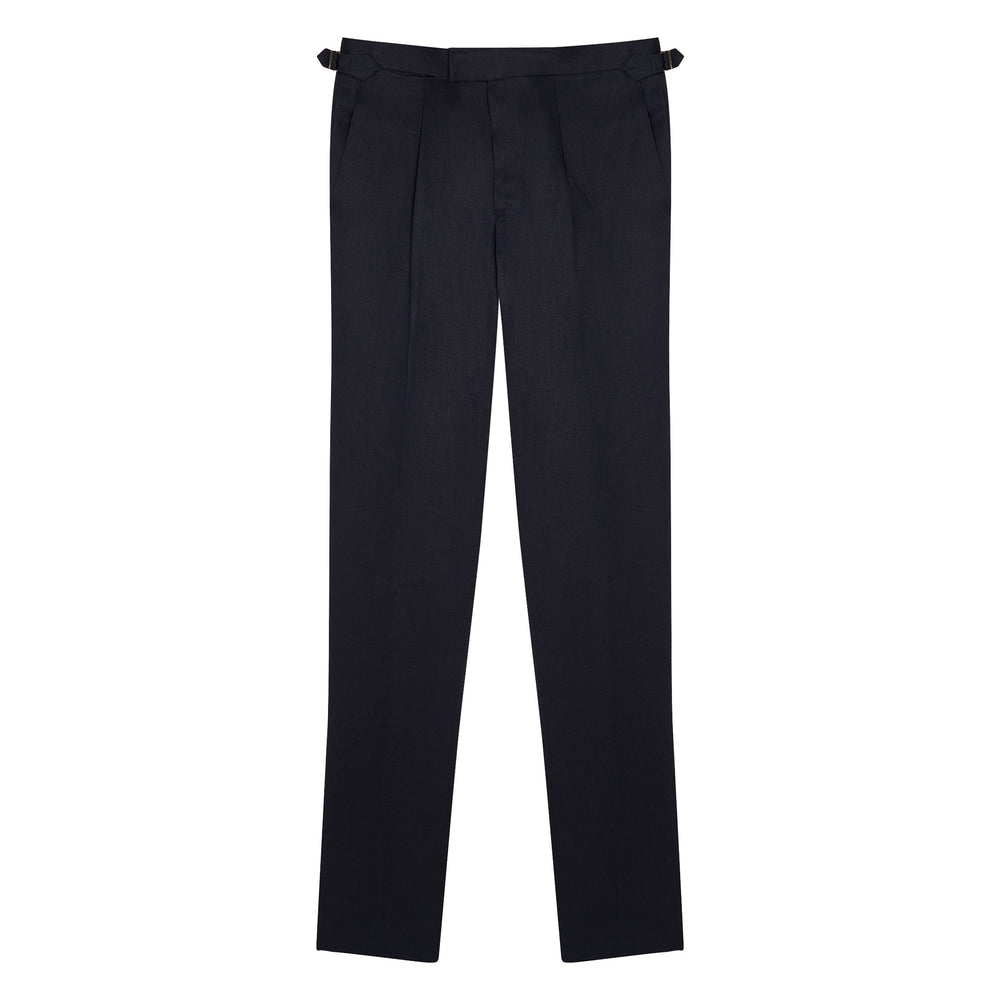 Duke Navy Linen Trousers-Kit Blake-savilerowtrousers