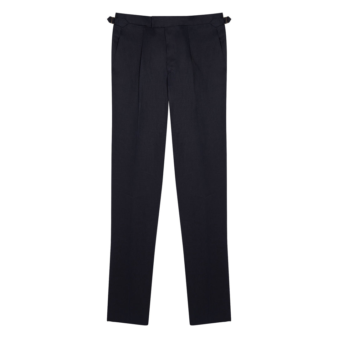 Duke Navy Linen Trousers-Kit Blake-savilerowtrousers