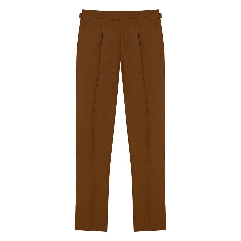 Duke Tobacco Brown Linen Trousers-Kit Blake-savilerowtrousers