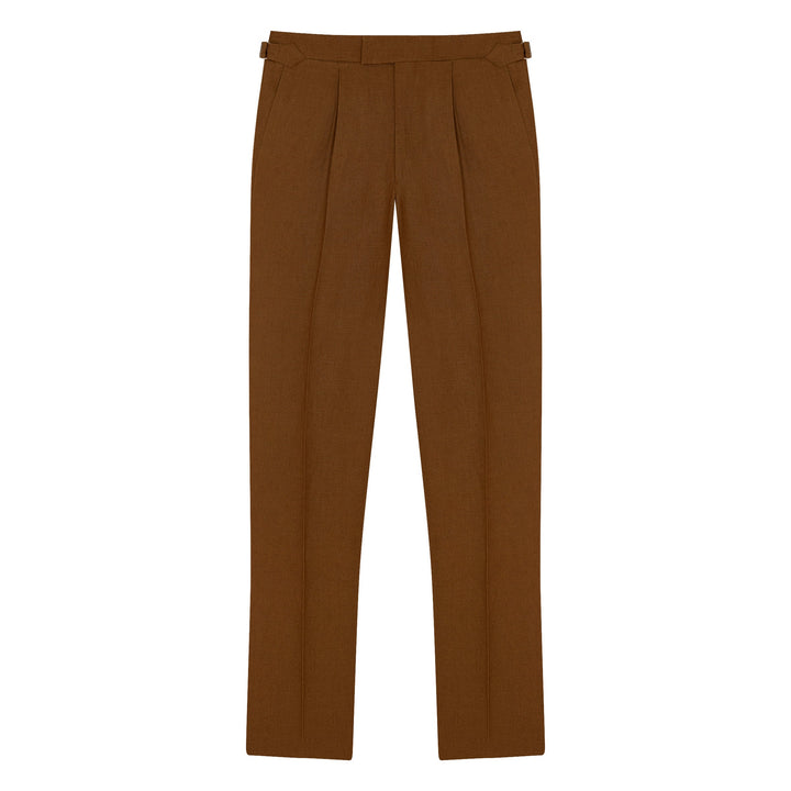 Duke Tobacco Brown Linen Trousers-Kit Blake-savilerowtrousers