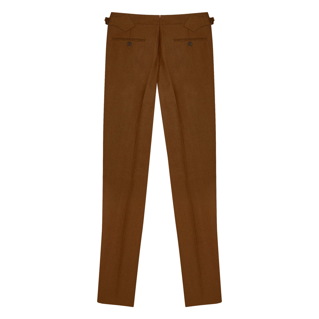 Duke Tobacco Brown Linen Trousers-Kit Blake-savilerowtrousers