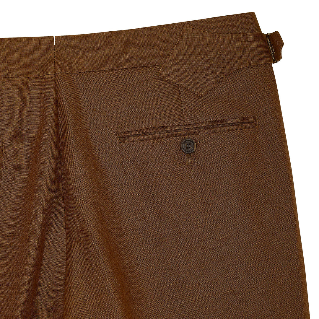 Duke Tobacco Brown Linen Trousers-Kit Blake-savilerowtrousers