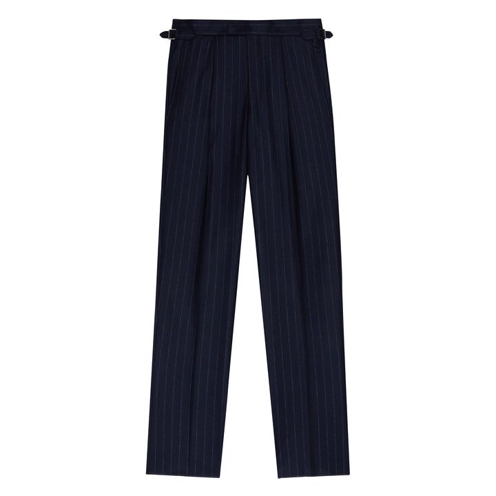 Duke Navy Chalkstripe Wool Flannel Trousers