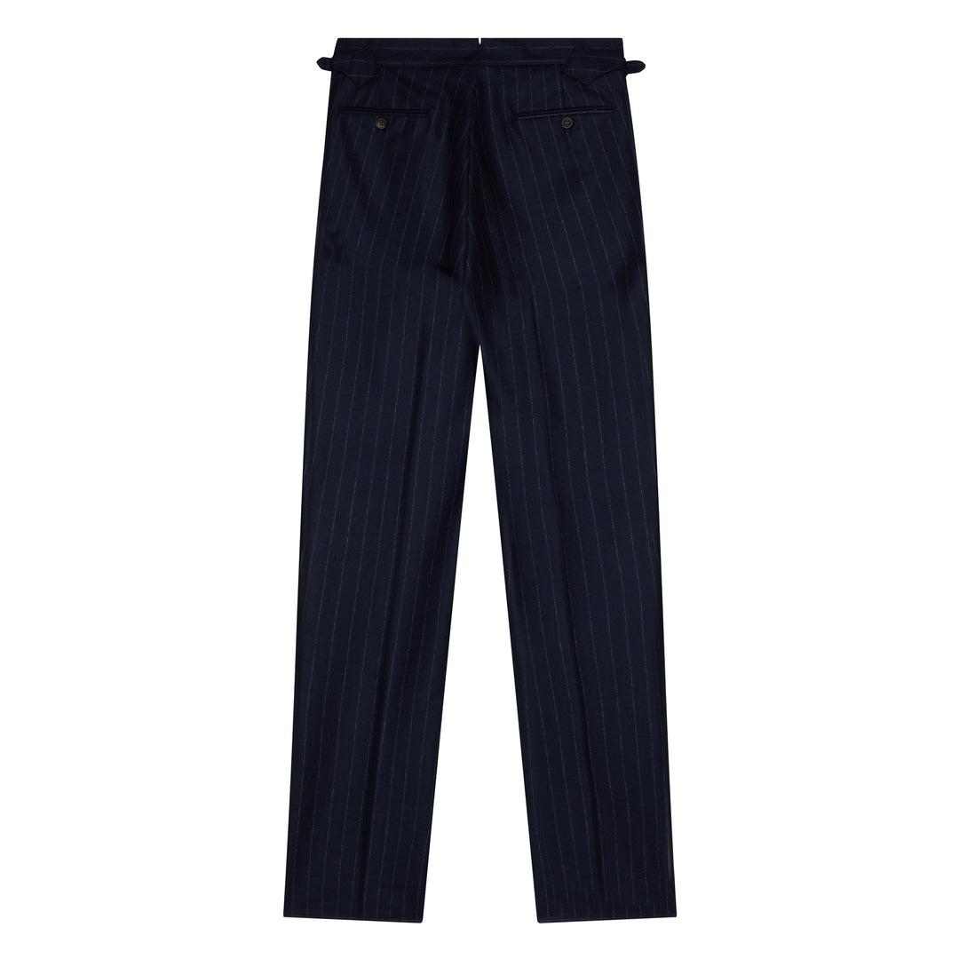 Duke Navy Chalkstripe Wool Flannel Trousers
