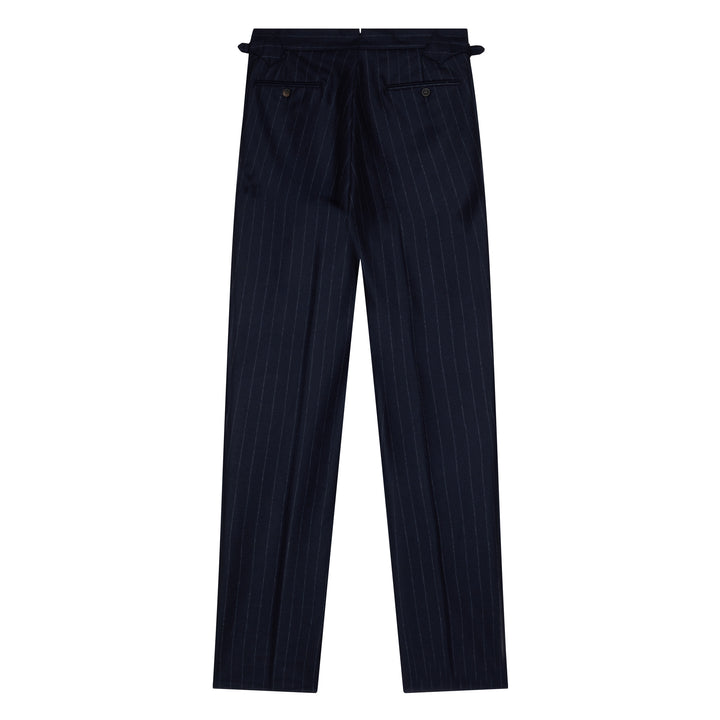 Duke Navy Chalkstripe Wool Flannel Trousers