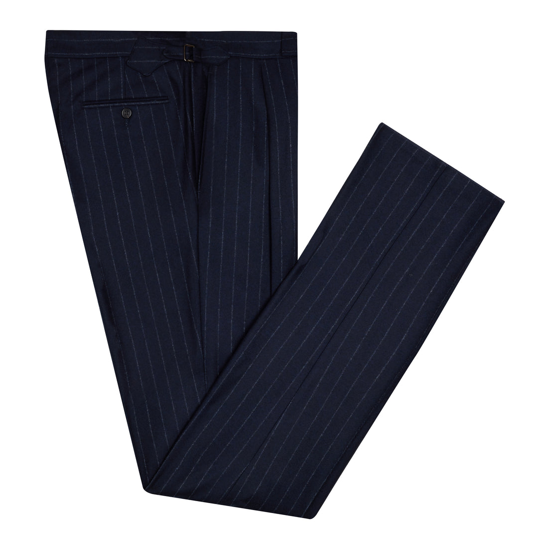 Duke Navy Chalkstripe Wool Flannel Trousers