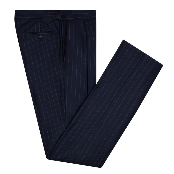 Duke Navy Chalkstripe Wool Flannel Trousers