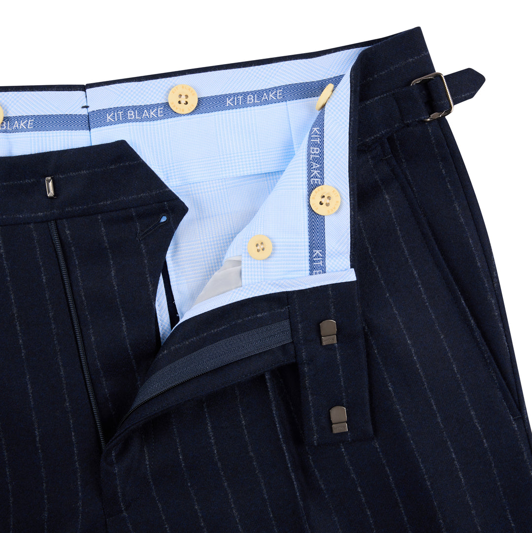 Duke Navy Chalkstripe Wool Flannel Trousers