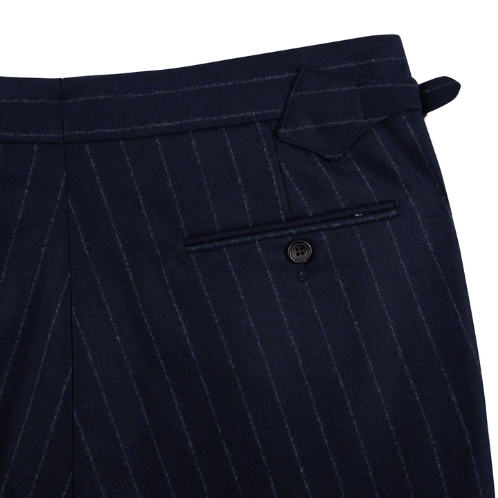 Duke Navy Chalkstripe Wool Flannel Trousers