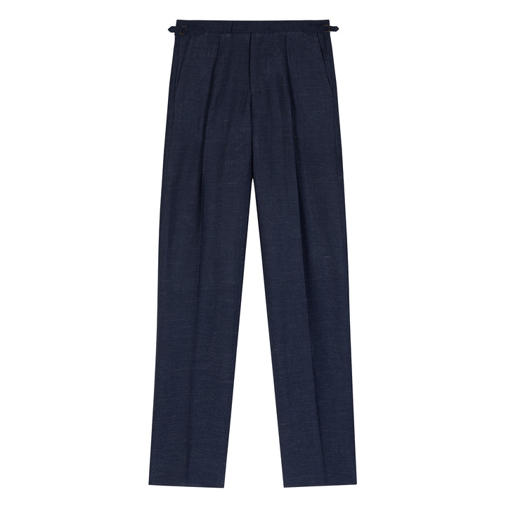 Duke Navy Linen And Fresco Wool Trousers