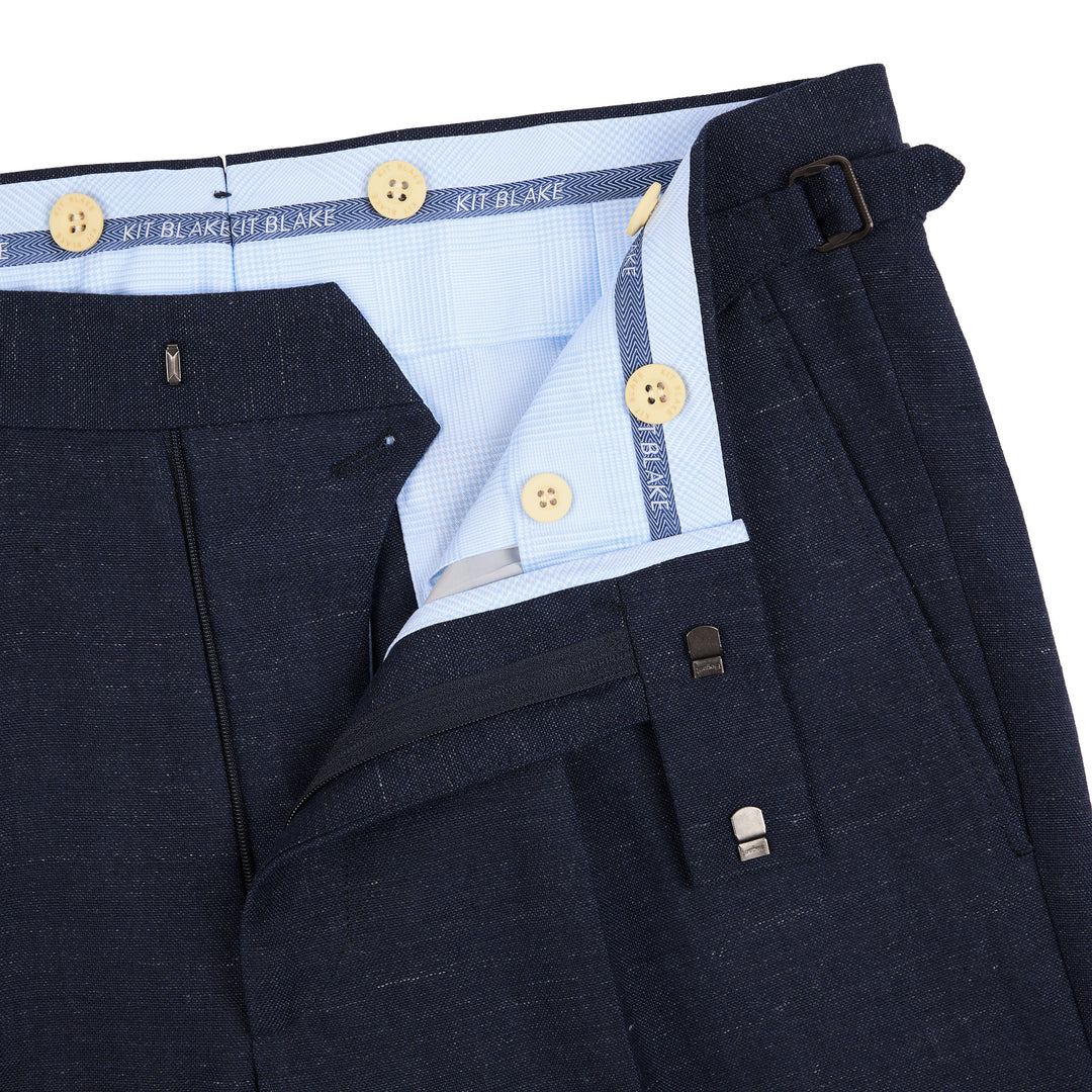 Duke Navy Linen And Fresco Wool Trousers