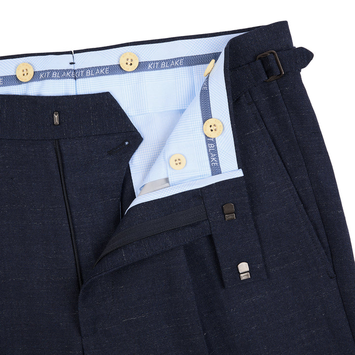 Duke Navy Linen And Fresco Wool Trousers