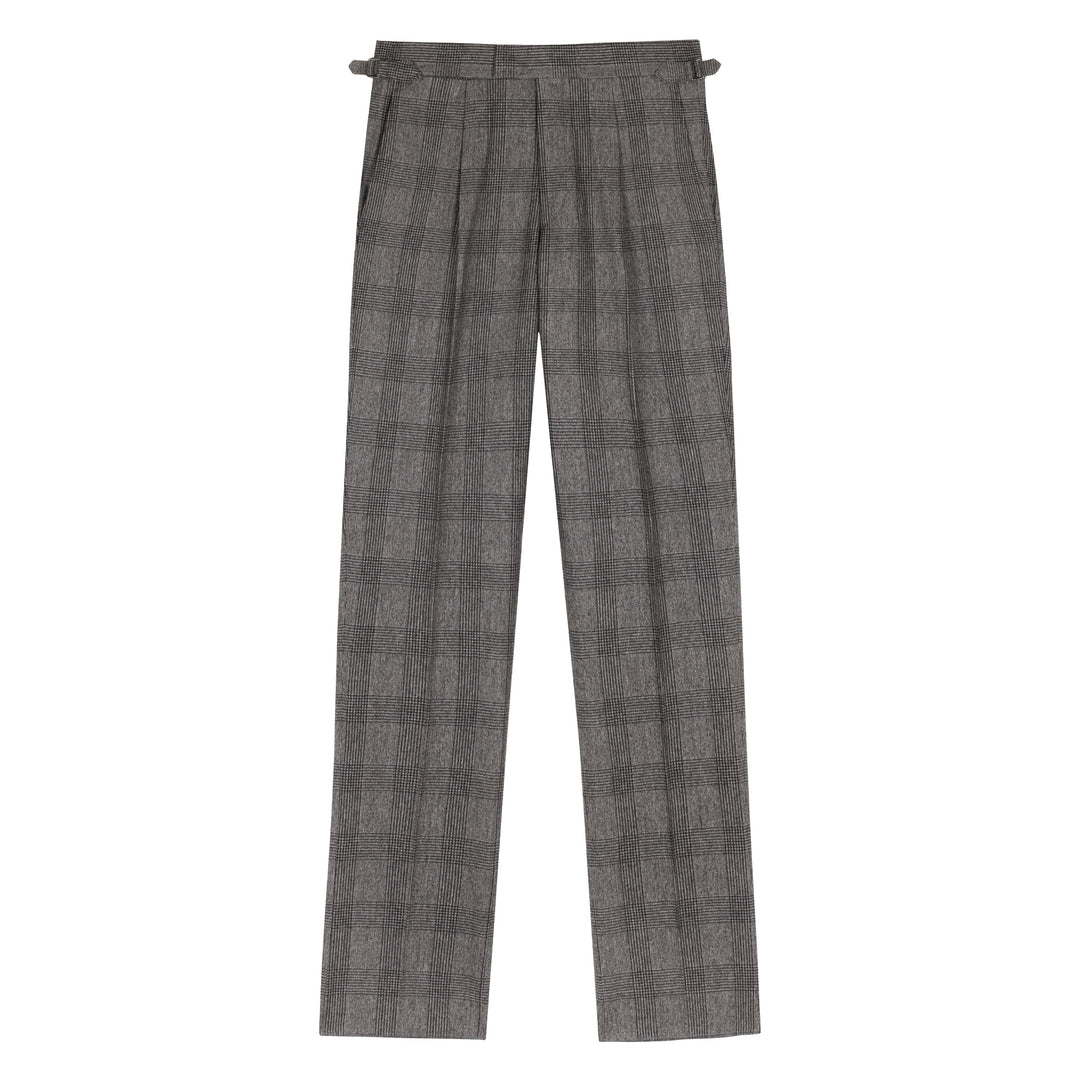 Duke Brown Check Wool Flannel Trousers
